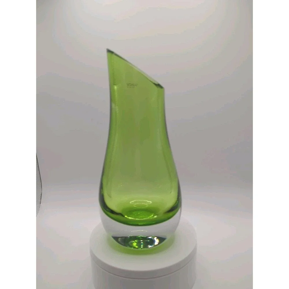 Tarnow Poland Green Art Glass Vase Mid Century Modern Murano Style 8
